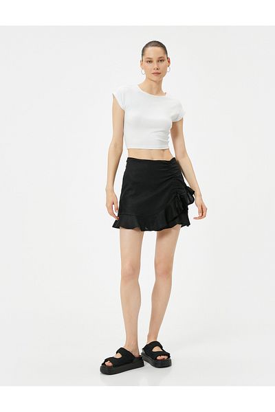 Koton New Season Ruffled Mini Linen Shorts Skirt Slim Fit Bow Detail