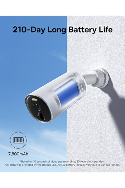 Baseus B1 Security Outdoor Camera 2K Clarity, 145 Wide-Angle FOV, 210-Day Battery, Built-in 8GB