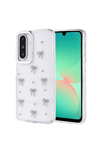 Fibaks Galaxy A26 Compatible Case Bow Pattern Transparent Glitter Silver Camera Protruding Glossy Cover