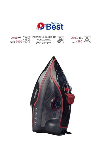 Techno Best مكواة بخار 2000-2400 واط، أسود/أحمر-BSI-003