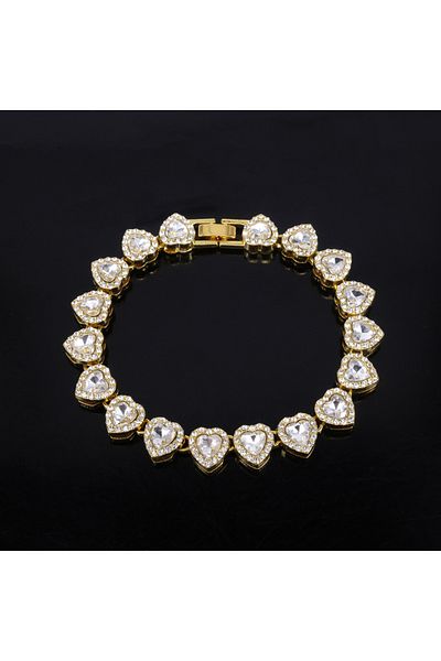 Choice Gold Color 20cm ZAKOL 45CM New Hip Hop Tennis Chain Bracelet Necklace Shiny Heart Rhinestone CZ Fash
