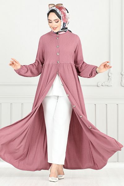 ModaMerve Φόρεμα με κουμπιά μπροστά 406DVL897-M Dark Dusty Rose