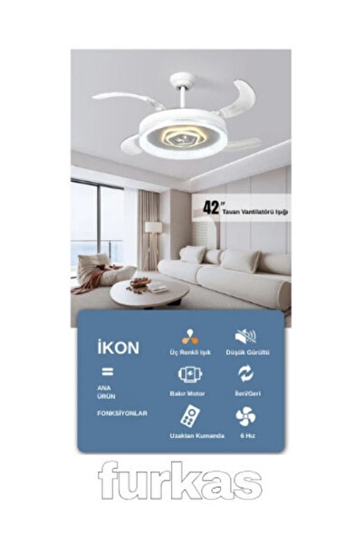 furkas Akıllı Tavan Vantilatörü 4 Kanatlı Pervaneli Avize Işıklı Tavan Pervanesi 36W LED