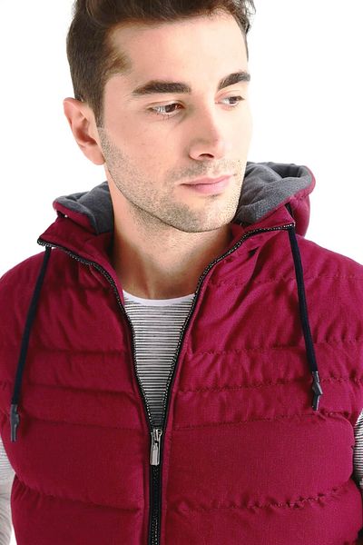 DYNAMO Men's Burgundy Plus Size Hooded Fleece Lined Puffer Vest
