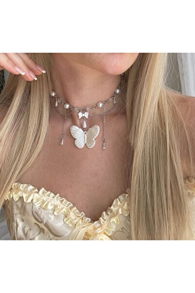 bettymettys Butterfly's Pearls y2k Fairycore Coquette Tasarım Kolye