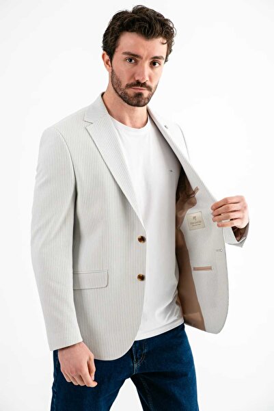 Ted Davıd Slim Fit Mono Collar Striped Blazer Jacket