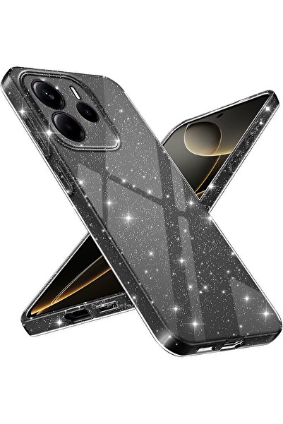 m.tk moveteck Xiaomi Redmi Note 14 4G Kılıf Simli Yaldızlı Darbeye Dayanıklı Kamera Korumalı Parlak Silikon Kenar