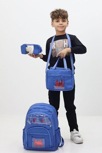 Probag Set de 3 genți de școală pentru băieți cu tematică Spiderman Rucsac Spider Cutie de prânz Suport stilou