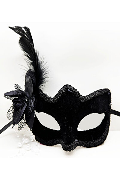 Arabamakss قناع حفلة من جلد الغزال الأسود مع ريش جانبي لؤلؤي