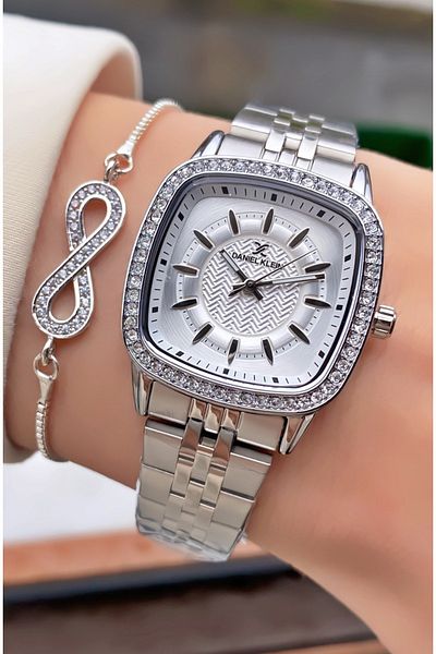 Daniel Klein Brand Silver Color Women's Wristwatch with Bracelet Gift