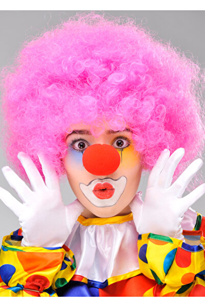 magicool Pink Color Curly Bonus Wig and Red Nose Set