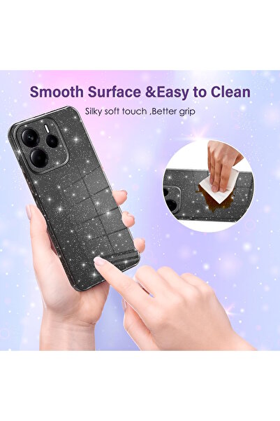 m.tk moveteck Xiaomi Redmi Note 14 4G Kılıf Simli Yaldızlı Darbeye Dayanıklı Kamera Korumalı Parlak Silikon Kenar
