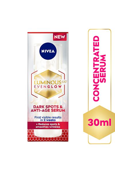 NIVEA Luminous 630 Even Glow Dark Spots and Anti-Age Face Serum with Hyaluronic Acid and Squalene 30