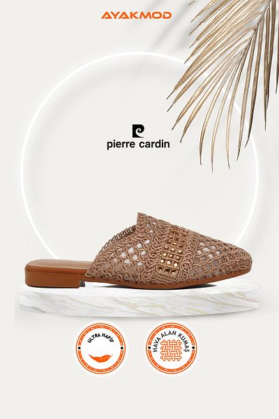 Pierre Cardin Дамски чехли от норка с лек преден затворен модел и сламена шарка Pc-54712 Z