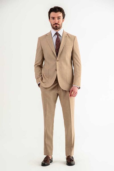 Ted Davıd Beige Slim Fit Mono Collar Suit