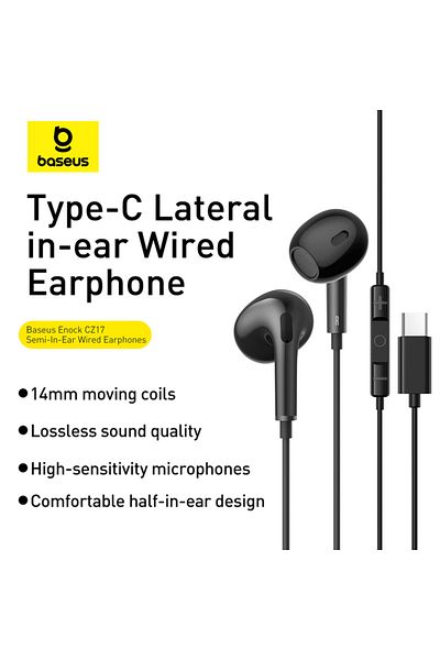 Baseus Encok Cz17 Type-c Wired Earphones | Semi-in-ear Headphones With Mic - White