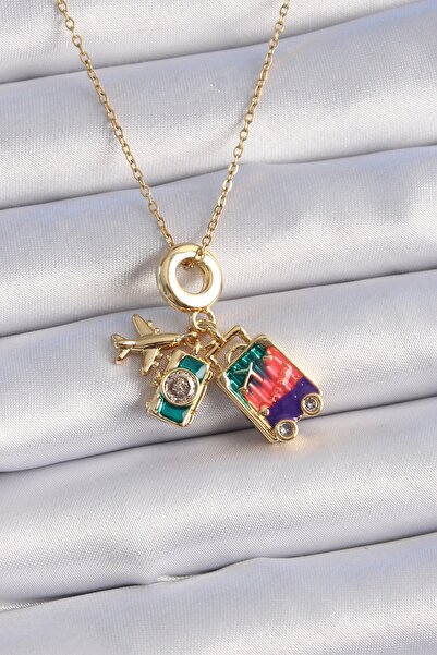 STOREMAX 316L Steel Gold Color Zircon Stone Airplane Suitcase Figure Charm Mo...