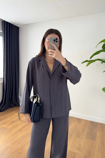 BİRCANÇİL Monsa Smoked Tensl Trousers Shirt Set