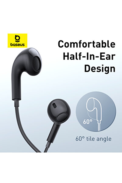 Baseus Encok Cz17 Type-c Wired Earphones | Semi-in-ear Headphones With Mic - White