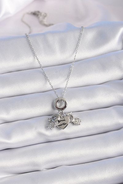 Store 316L Steel Silver Color Zircon Stone Detail Child Figure Charm Model Women's Necklace - Tj-Bko9323