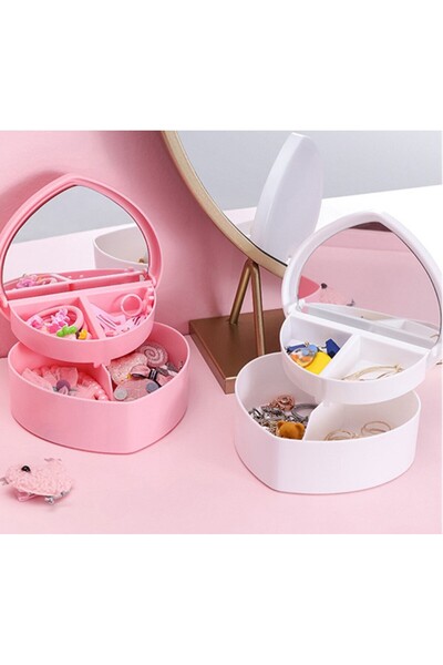 BSRE Heart Design Mirrored Jewelry Storage Box