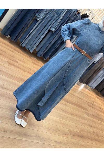 OlaLady Fusta de damă cu volane, rochie din denim, hijab