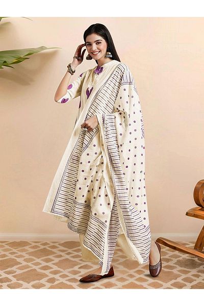 Ishin By Styli Printed Cotton A-Line Kurta and Pants Set