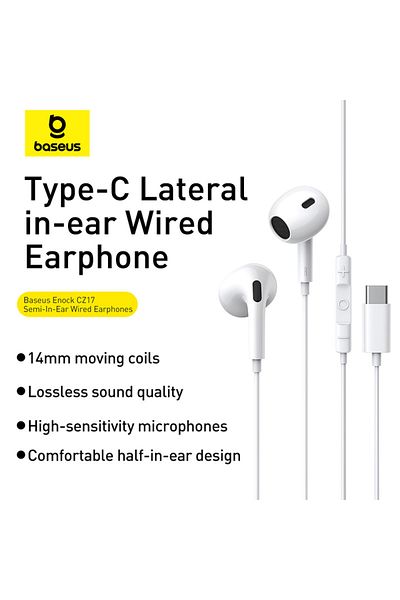 Baseus Baseus Encok CZ17 Type-C Wired Earphones | Semi-In-Ear Headphones With Mic - White