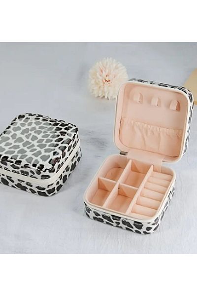 Chicom Travel Size Leopard Patterned Jewelry Box Organizer with Velvet Compartments