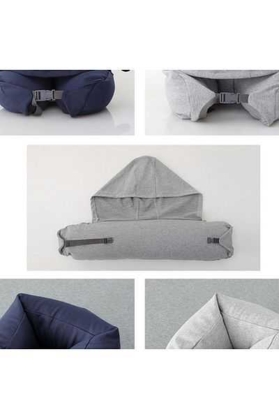 Generic Travel Neck Pillow with Hoodie Soft U-Shaped Cushion for Flight & Car Comfort