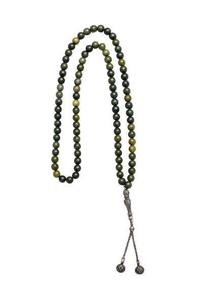 Zeynep Büyükbay Veined Green Agate Natural Stone Prayer Beads 33 Pieces