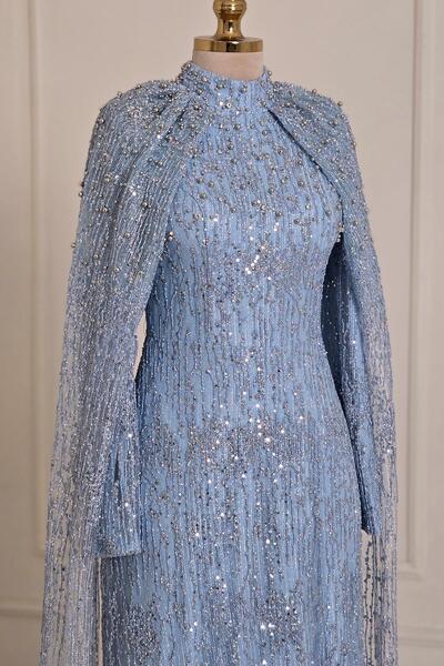 Yonca Moda Evi BEBE MAVİSİ Pelerinli İşli Abiye 9037