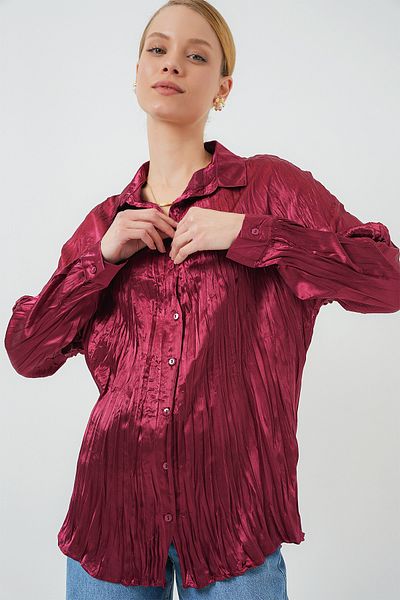 Bigdart Cămașă de damă din satin șifonat 20316 - Roșu Claret