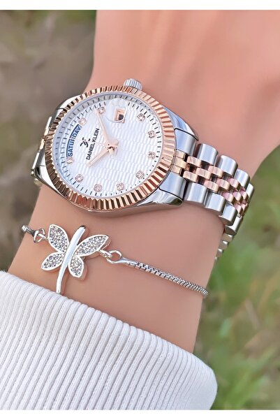 Daniel Klein Brand Rose Silver Color Women's Wristwatch - Bracelet