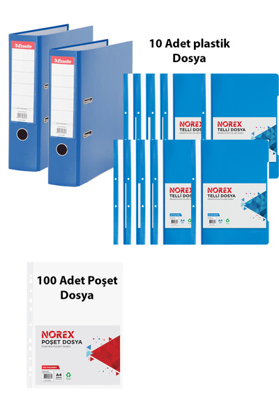 everart Mavi Büro Klasörü 2 Adet,telli Dosya 10 Adet Ve 100 Lü Poşet Dosya Seti