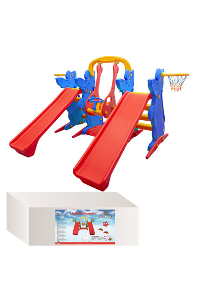 MUPARK Çift Kaydıraklı Salıncaklı Çocuk Oyun Parkı 2 Kaydırak + 1 Salıncak Anaokulu & Kreş Bahçe Seti