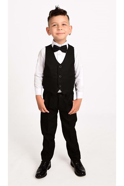 s.t. sebat tekstil Vestă cu 3 nasturi pentru băiat, cămașă, papion, broșă și pantaloni Set pentru ocazii speciale