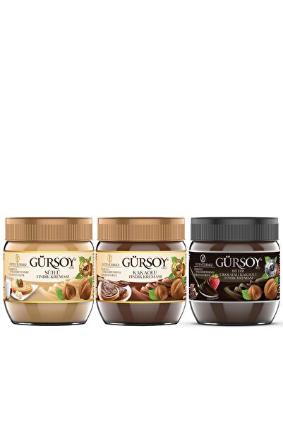 Gürsoy Sütlü Fındık Kreması 400g & Gürsoy Kakaolu Fındık Kreması 400g & Gürsoy Bitter Çikolatalı Kak