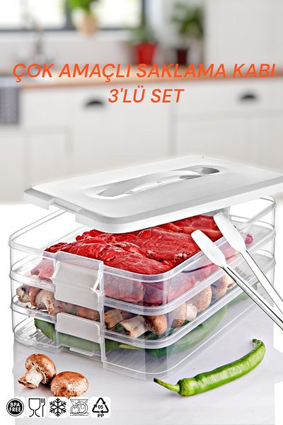 NY HOME Set of 3 Named - Multi-Purpose - Beyza Picnic and Travel Storage Container