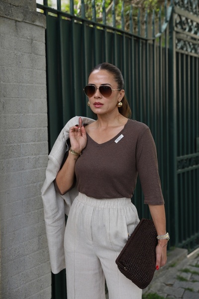 Purple by Banu KAHVE Keten Tshirt