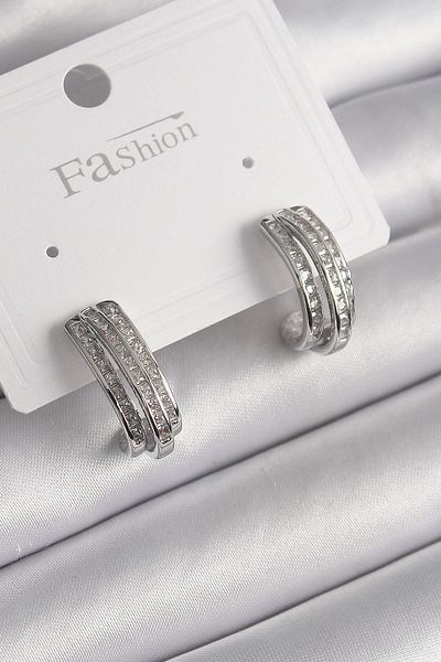 STOREMAX Silver Color Zircon Stone Half Ring - Model Women's Earrings