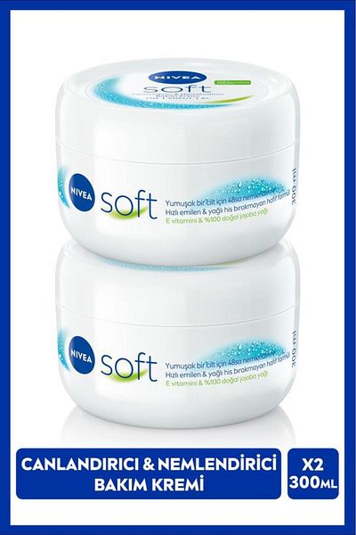 NIVEA 300ml Soft Moisturizing Hand Face and Body Care Cream - Jojoba Oil, Vitamin E, Smooth Skin, X2 Pieces