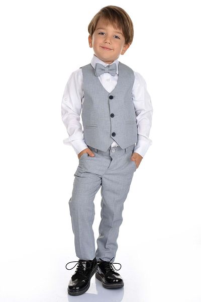 s.t. sebat tekstil Vestă cu 3 nasturi pentru băiat, cămașă, papion, broșă și pantaloni Set pentru ocazii speciale