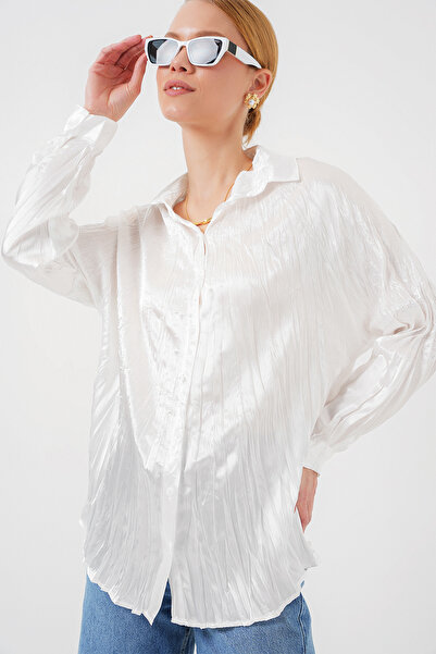 Bigdart Women's Crinkle Satin Shirt 20316 - White