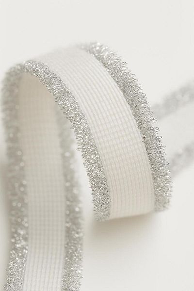 ŞENEL DAR DOKUMA 3cm Silver Glitter Fringed White Ribbon - Ribbon