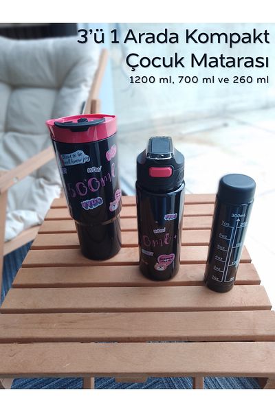 ARVALE 3 in 1 Nesting Flask Set with Sticker |   1200 Ml, 700 ml and 260 ml Children's Water Bottle
