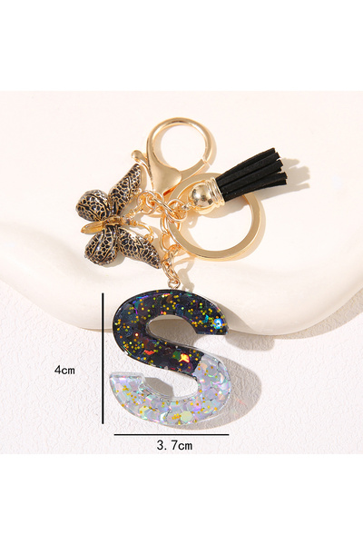 Choice9 S Men and women Resin Letter Keychain with Black Butterfly and Tassel...