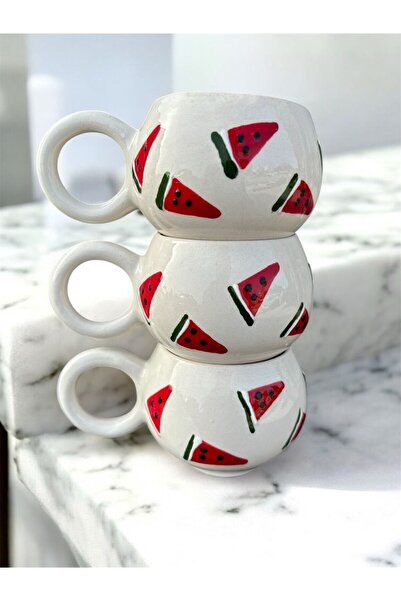 BB TRADE Handmade Watermelon Slice Patterned 3-Piece Ceramic Mug