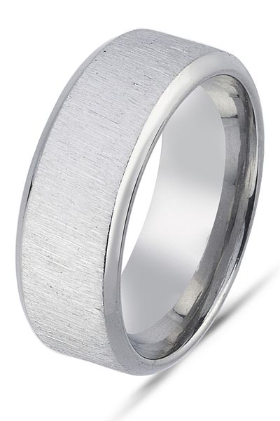 Takı Dükkanı 8mm Squared Brushed Matte Plain Women Men Steel Wedding Band Ring Cl48