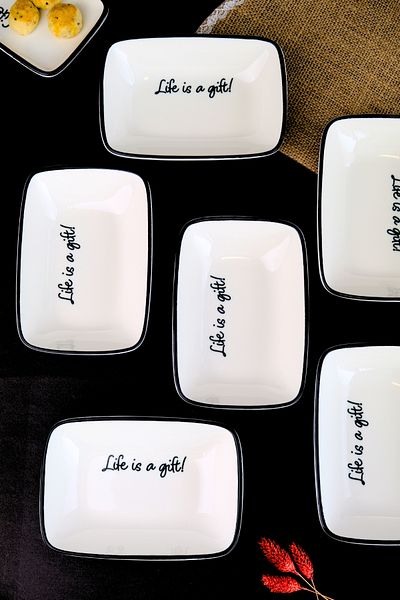 tabakevi Plate House Porcelain Motto Gift Boat Plate 6 Pieces 17X12X3Cm
